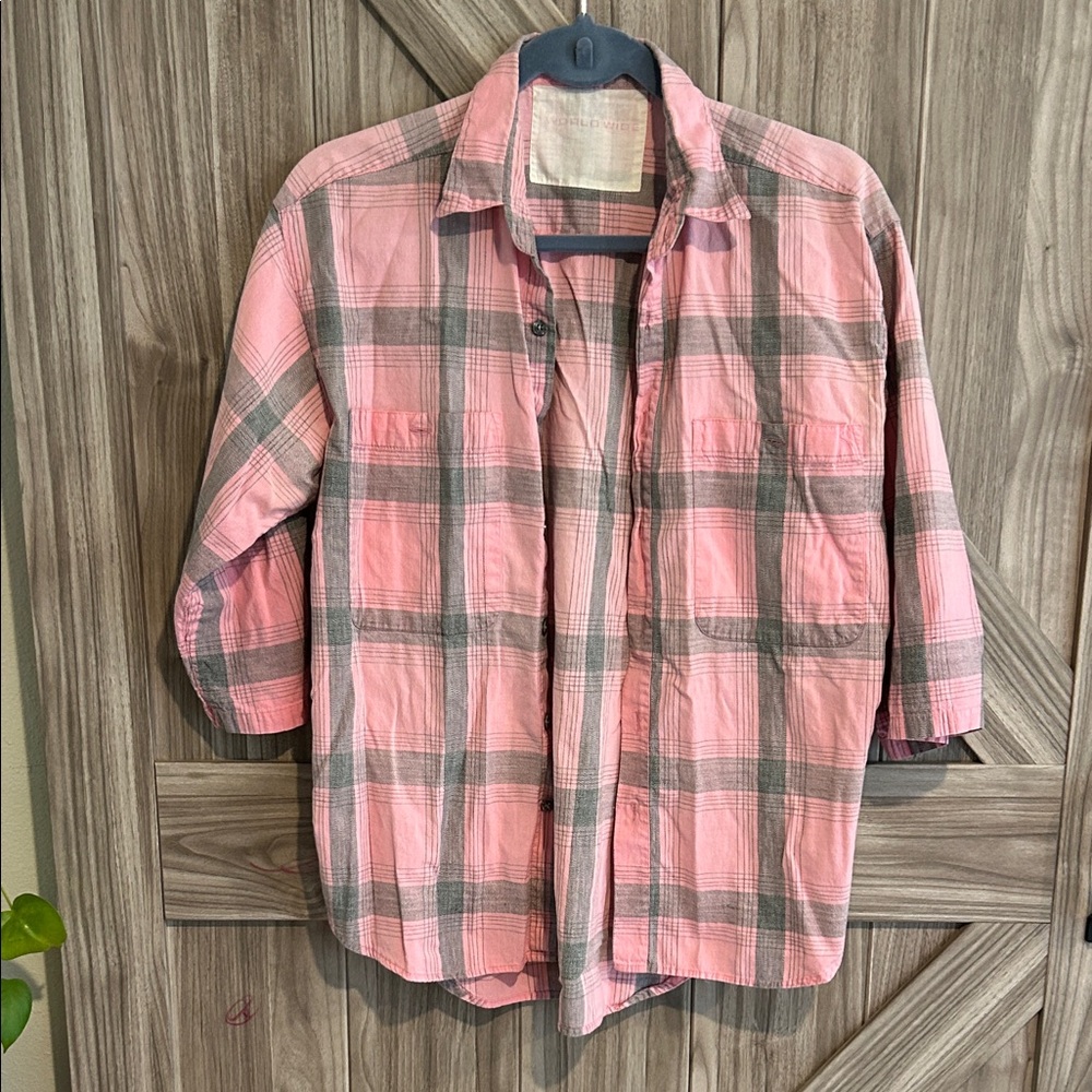 Pink and Gray Plaid Shirt